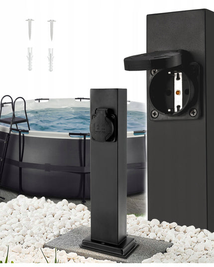 Elektrinis sodo stulpelis su 2 hermetiškais 16A lizdais, 30cm aukščio