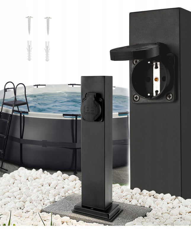 Elektrinis sodo stulpelis su 2 hermetiškais 16A lizdais, 30cm aukščio