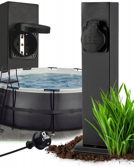 Elektrinis sodo stulpelis su 2 hermetiškais 16A lizdais, 30cm aukščio