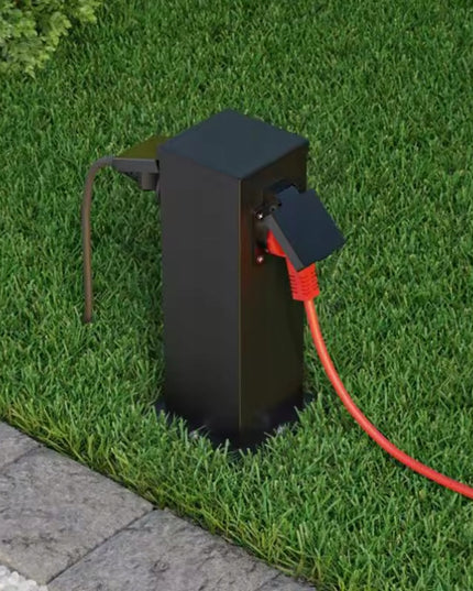 Elektrinis sodo stulpelis su 2 hermetiškais 16A lizdais, 30cm aukščio