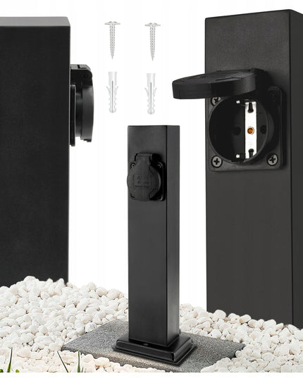 Elektrinis sodo stulpelis su 2 hermetiškais 16A lizdais, 30cm aukščio