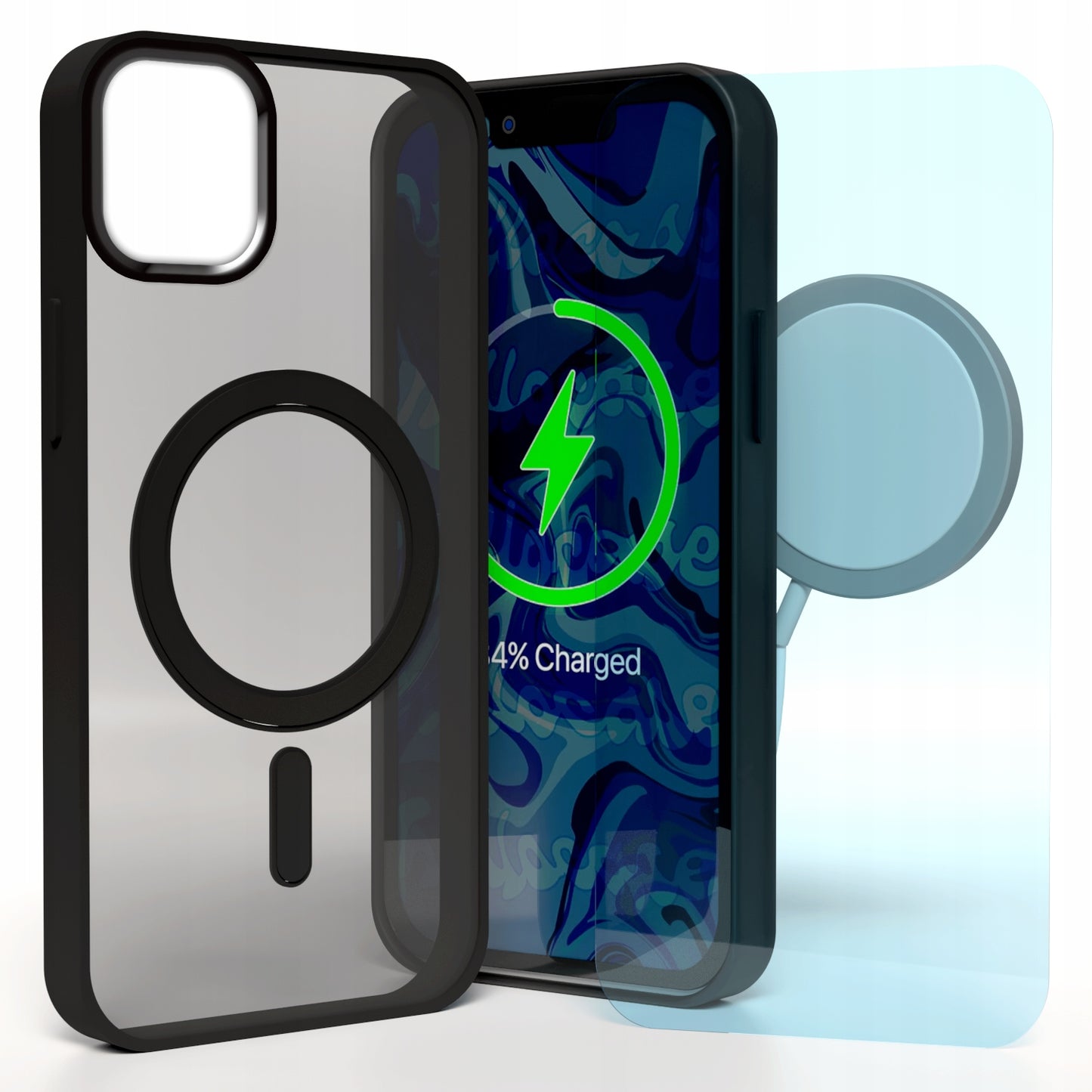 Dėklas Apple iPhone 12 / 12 Pro (Magsafe, Matinės juodos spalvos) + 9H grūdintas stiklas