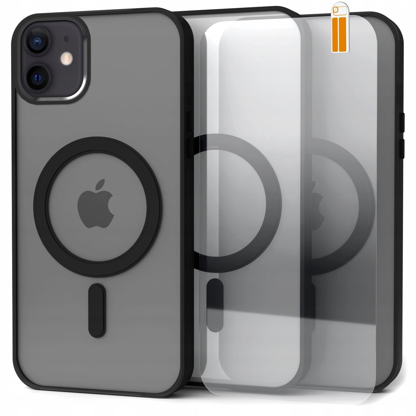 Dėklas Apple iPhone 12 / 12 Pro (Magsafe, Matinės juodos spalvos) + 9H grūdintas stiklas