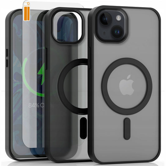Dėklas Apple iPhone 14 Plus (Magsafe suderinamas, Matinis juodas, Sustiprintas) + Stiklas