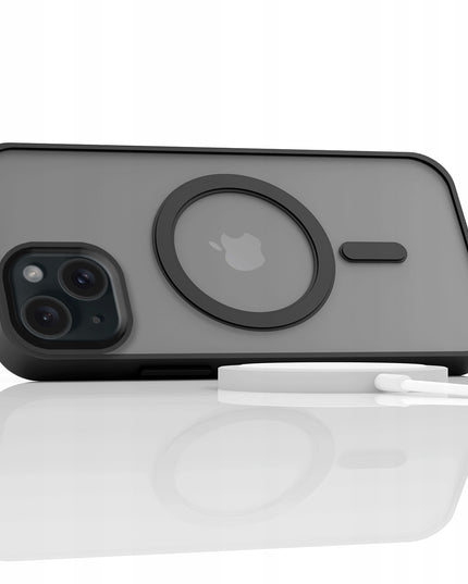 Apple iPhone 15 dėklas (Magsafe, Matinis Juodas, Sutvirtintas) + 9H Stiklas