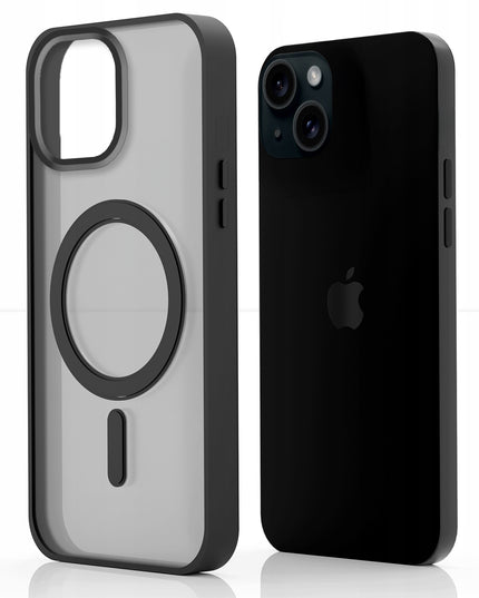 Apple iPhone 15 dėklas (Magsafe, Matinis Juodas, Sutvirtintas) + 9H Stiklas