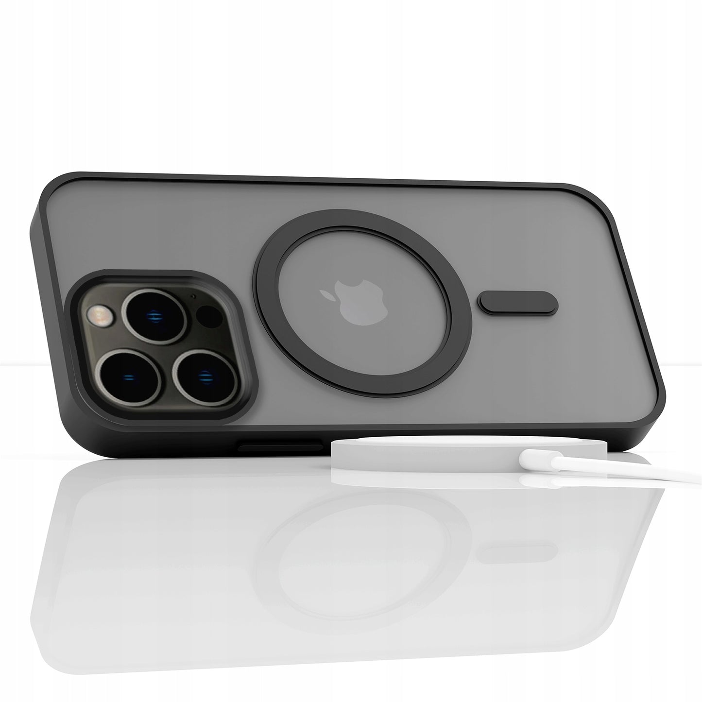 MagSafe dėklas Apple iPhone 13 PRO (Matinis juodas, Atsparus smūgiams) + 9H grūdintas stiklas