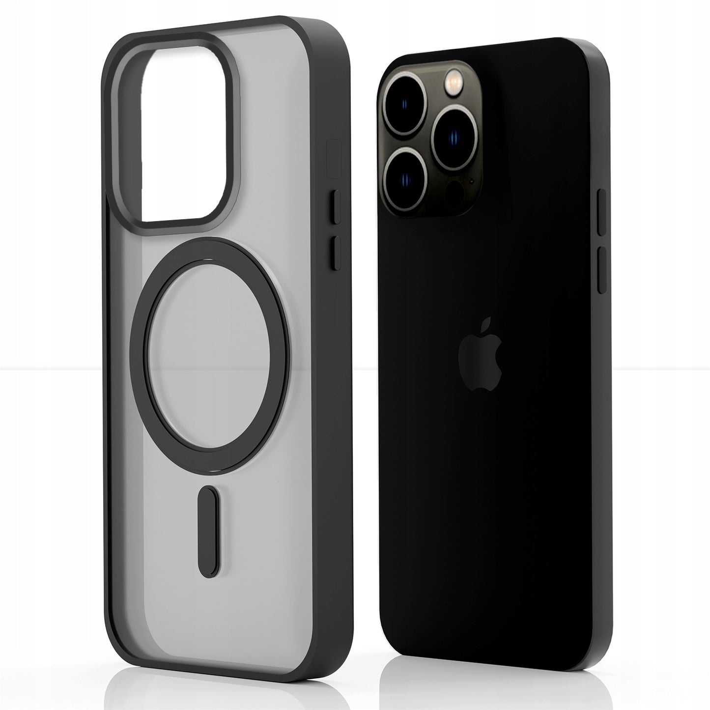 MagSafe dėklas Apple iPhone 13 PRO (Matinis juodas, Atsparus smūgiams) + 9H grūdintas stiklas