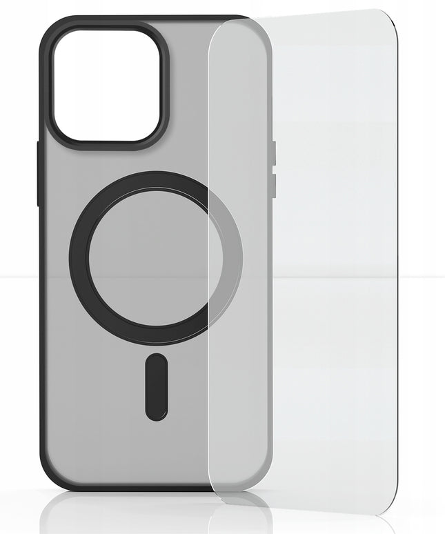 Dėklas „MagSafe“ Apple iPhone 13 Pro Max (Matinis Juodas, Patvarus) + Stiklas