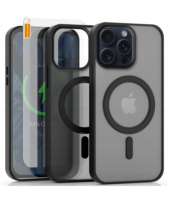 Dėklas „MagSafe“ Apple iPhone 13 Pro Max (Matinis Juodas, Patvarus) + Stiklas