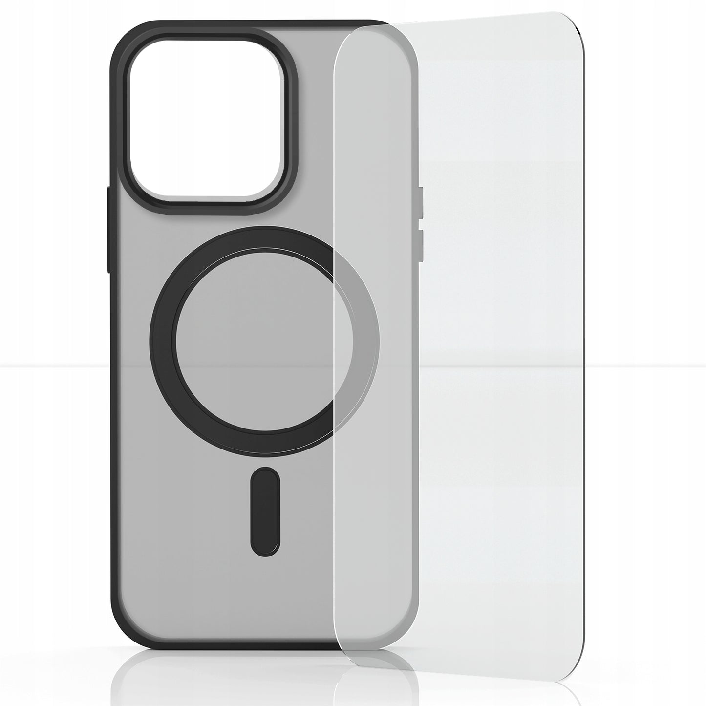 Dėklas „MagSafe“ Apple iPhone 15 Pro (Matinis Juodas, Sustiprintas) + Stiklas