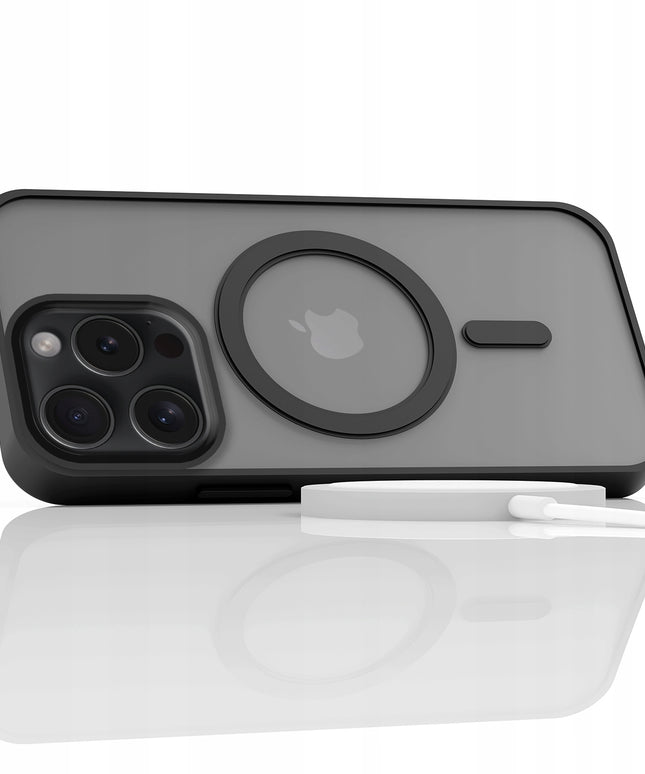 Dėklas „MagSafe“ Apple iPhone 15 Pro (Matinis Juodas, Sustiprintas) + Stiklas