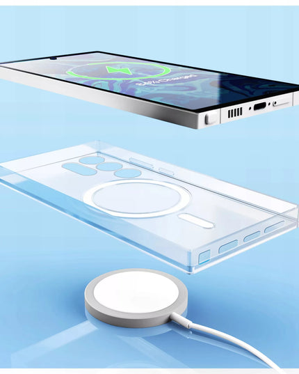 Dėklas su MagSafe skirtas Galaxy S23 Ultra (skaidrus, sustiprintas) + 9H stiklas