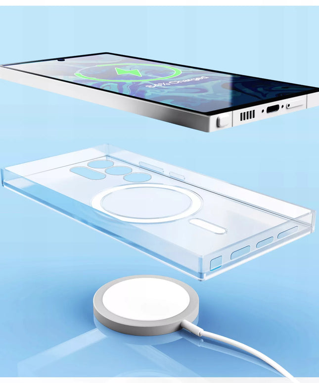 Dėklas su MagSafe skirtas Galaxy S23 Ultra (skaidrus, sustiprintas) + 9H stiklas