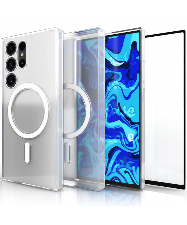 Skaidrus, sustiprintas dėklas MagSafe Galaxy S23 Ultra + 9H grūdintas stiklas