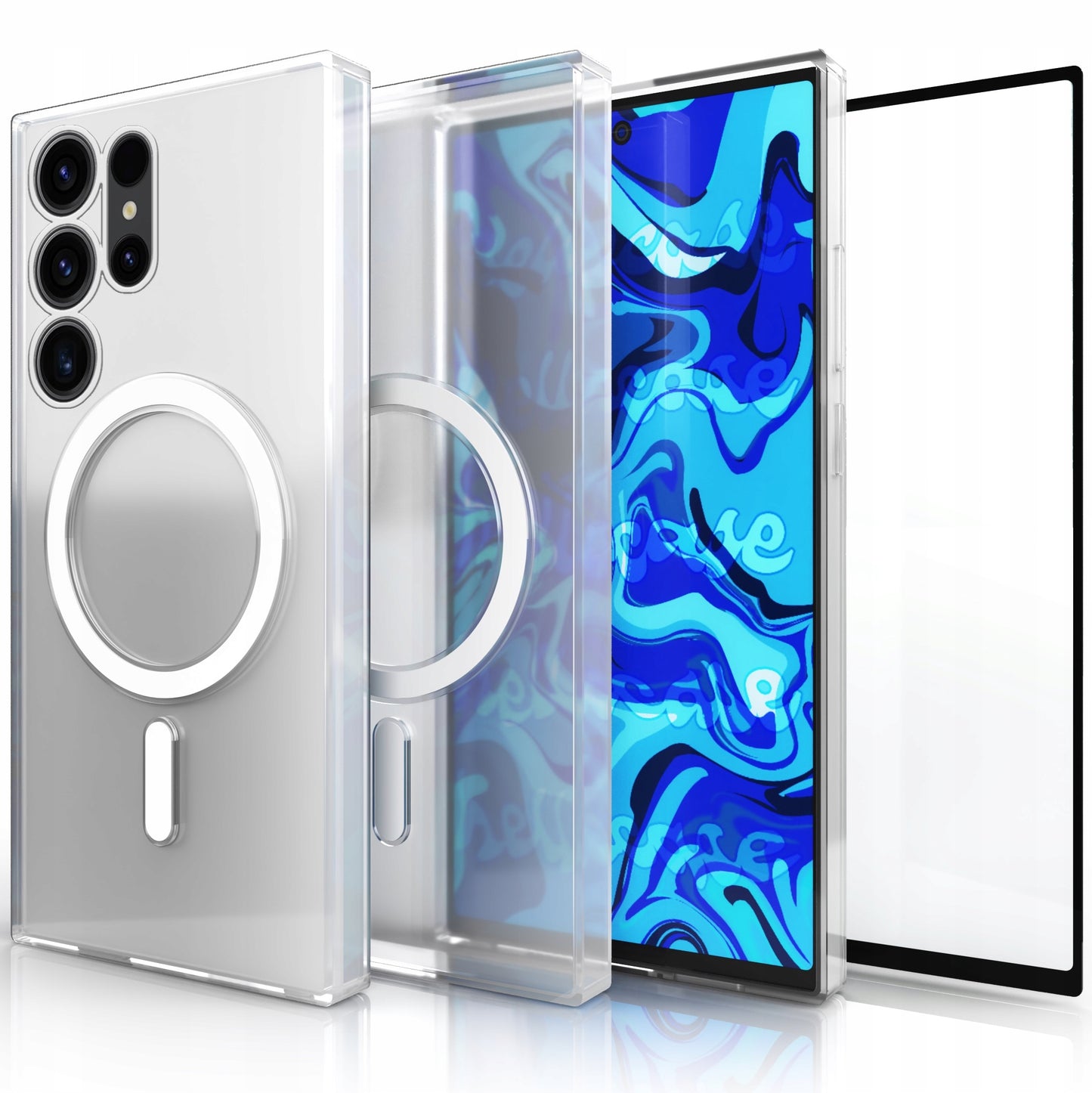 Skaidrus, sustiprintas dėklas MagSafe Galaxy S23 Ultra + 9H grūdintas stiklas