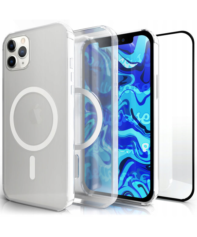 Magnetinis permatomas tvirtas Magsafe dėklas iPhone 11 PRO +stiklas