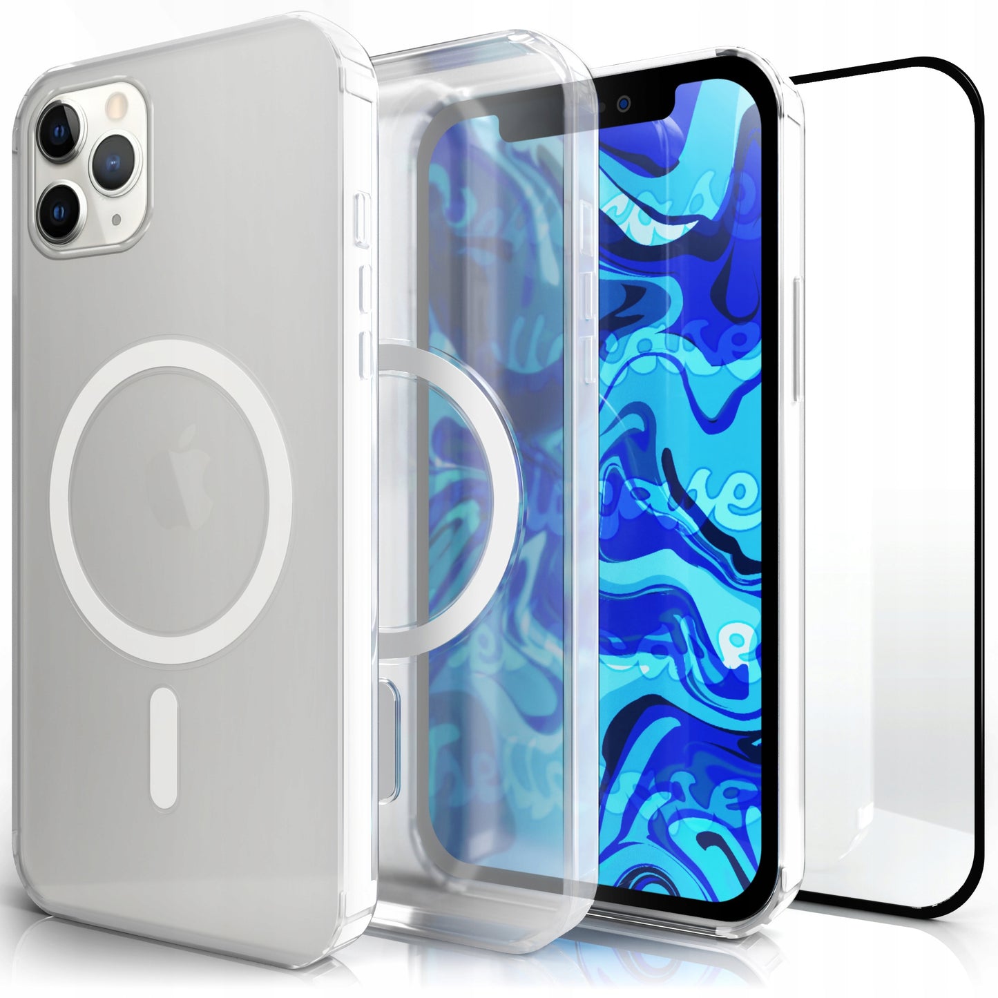 Magnetinis permatomas tvirtas Magsafe dėklas iPhone 11 PRO +stiklas