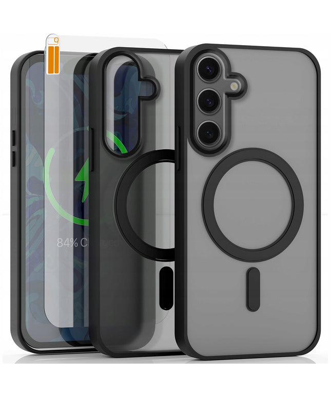 Dėklas Samsung Galaxy S24 (MagSafe, Matinis Juodas, Sustiprintas) + Stiklas