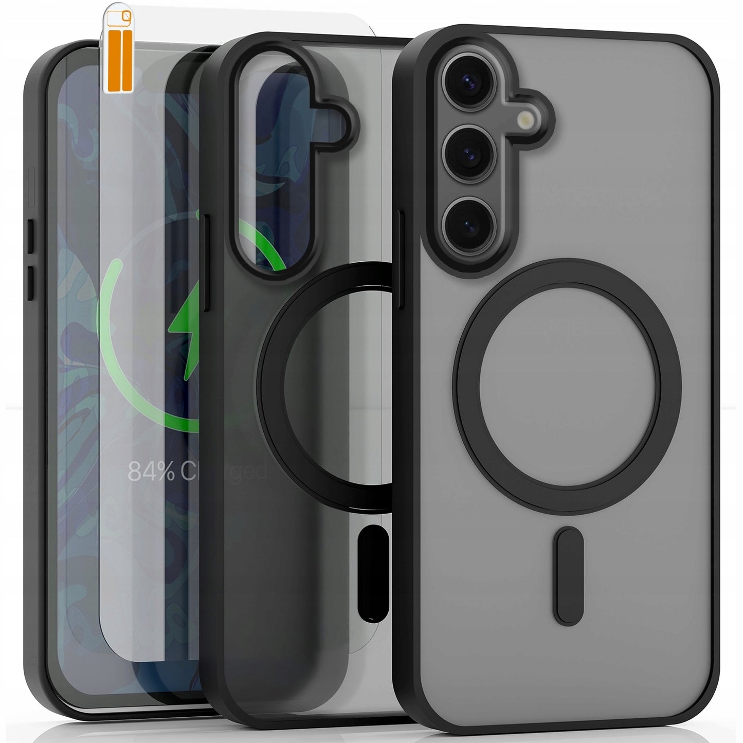 Dėklas Samsung Galaxy S24 Plus (Magsafe, Matinis Juodas, Galinis) + Stiklas