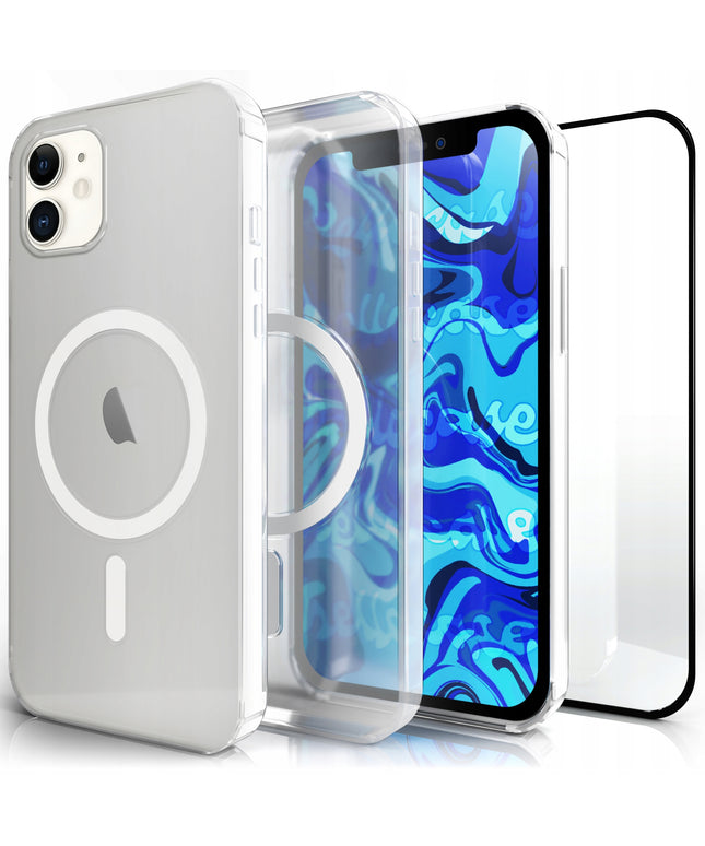 Dėklas iPhone 12 / 12 Pro (Magsafe, Skaidrus, Silikoninis) + Stiklas