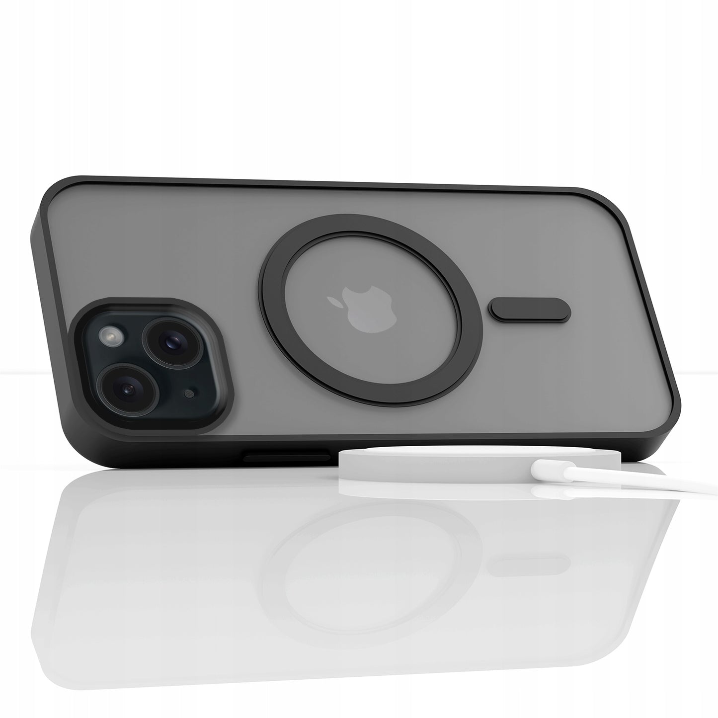 Dėklas iPhone 13 / 14 (skirta MagSafe, Matinis Juodas, Sustiprintas) +Grūdintas stiklas 9H