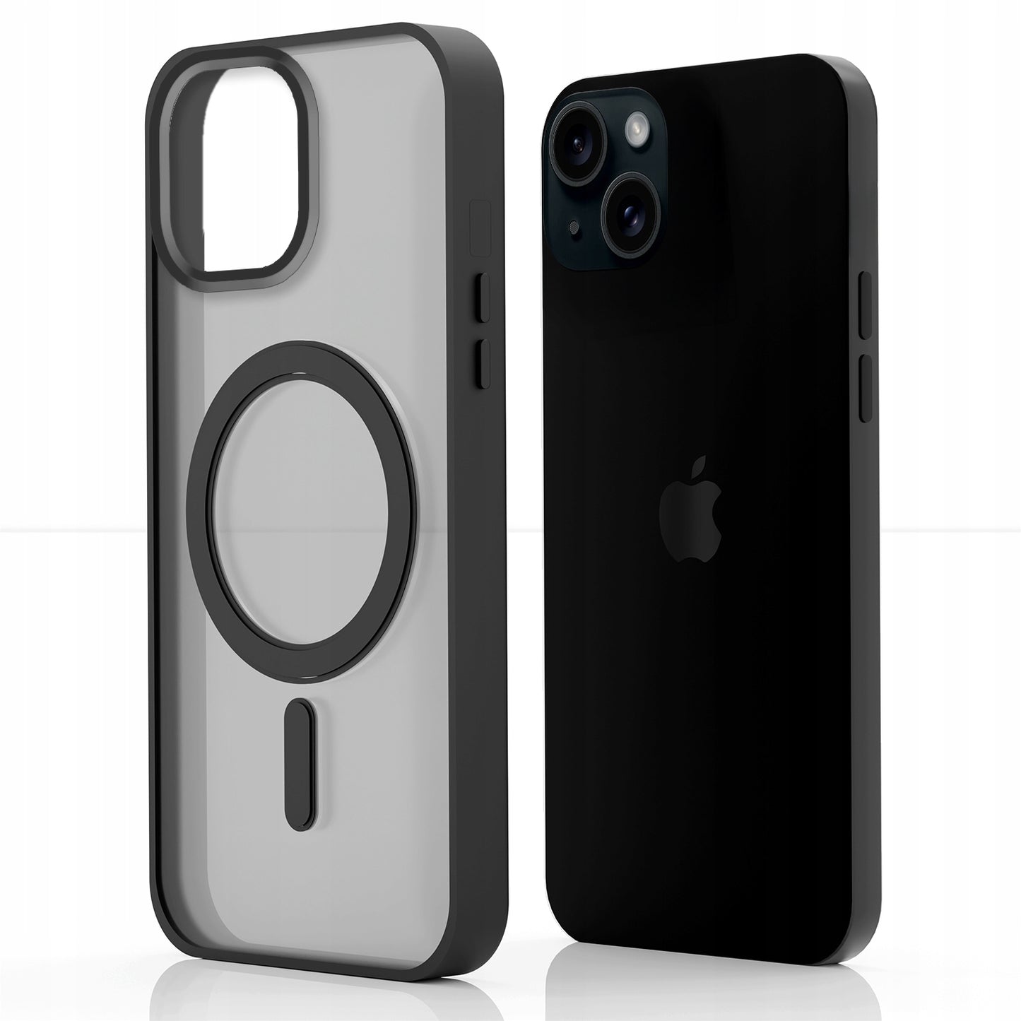 Dėklas iPhone 13 / 14 (skirta MagSafe, Matinis Juodas, Sustiprintas) +Grūdintas stiklas 9H