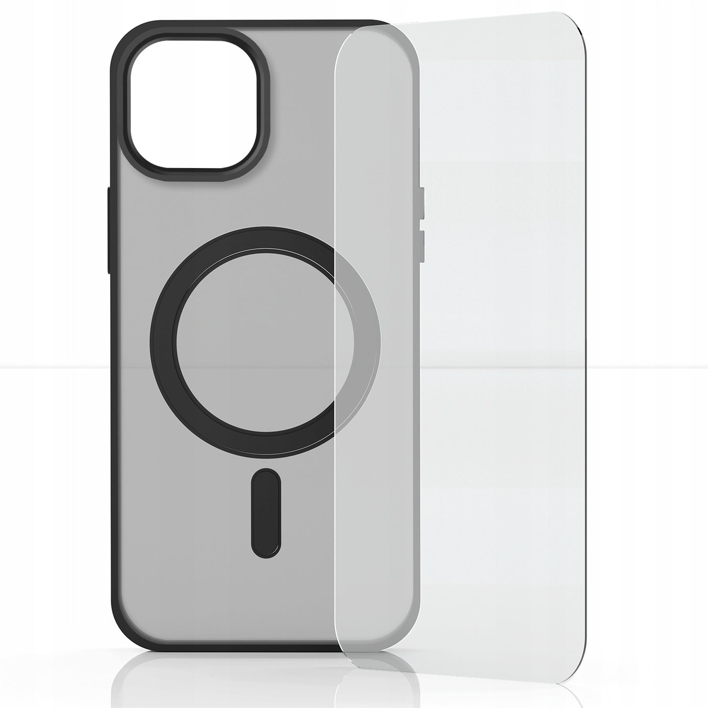 Dėklas iPhone 13 / 14 (skirta MagSafe, Matinis Juodas, Sustiprintas) +Grūdintas stiklas 9H
