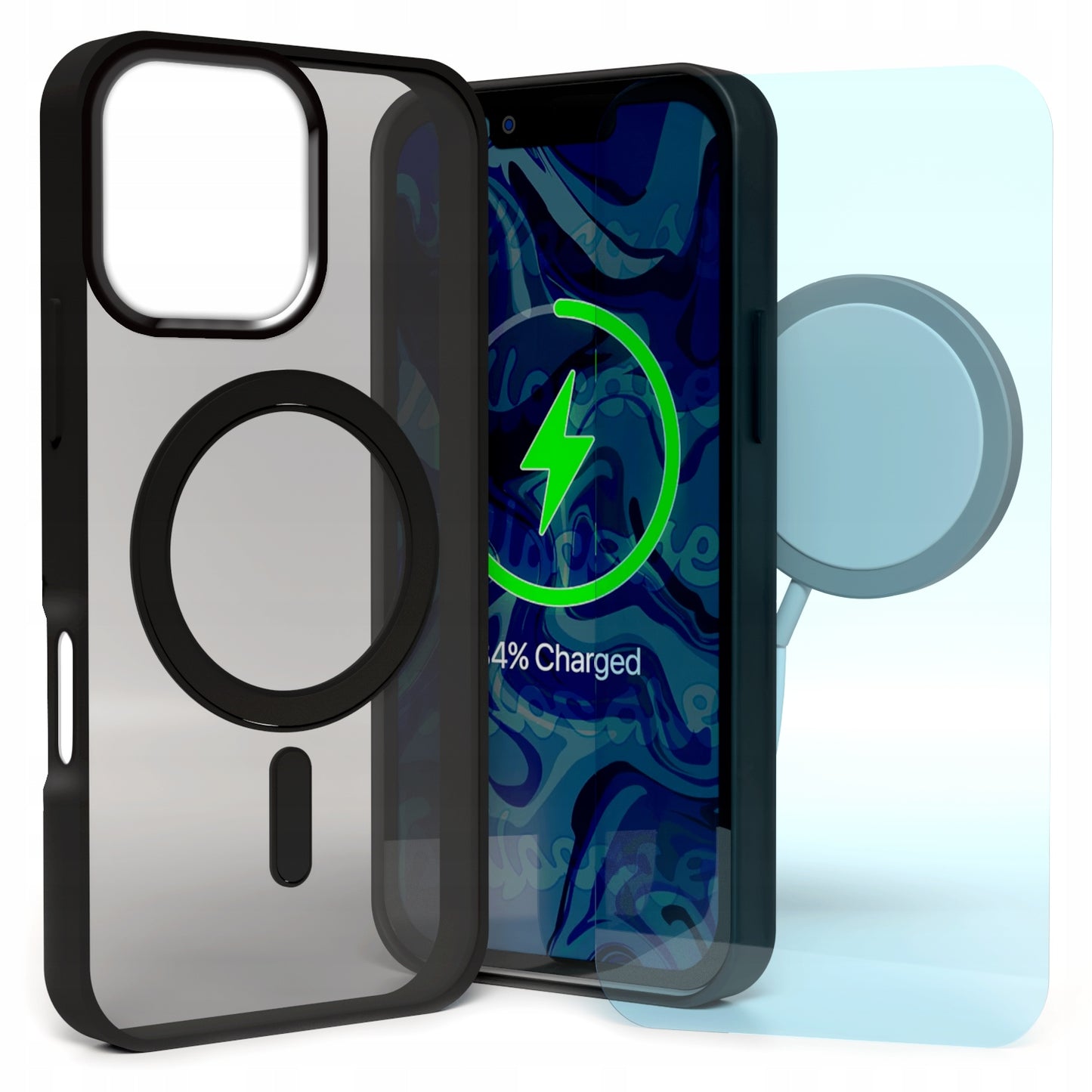 Dėklas Apple iPhone 16 Pro Max (Suderinamas su MagSafe, Magnetinis, Matinis Juodas)+Stiklas