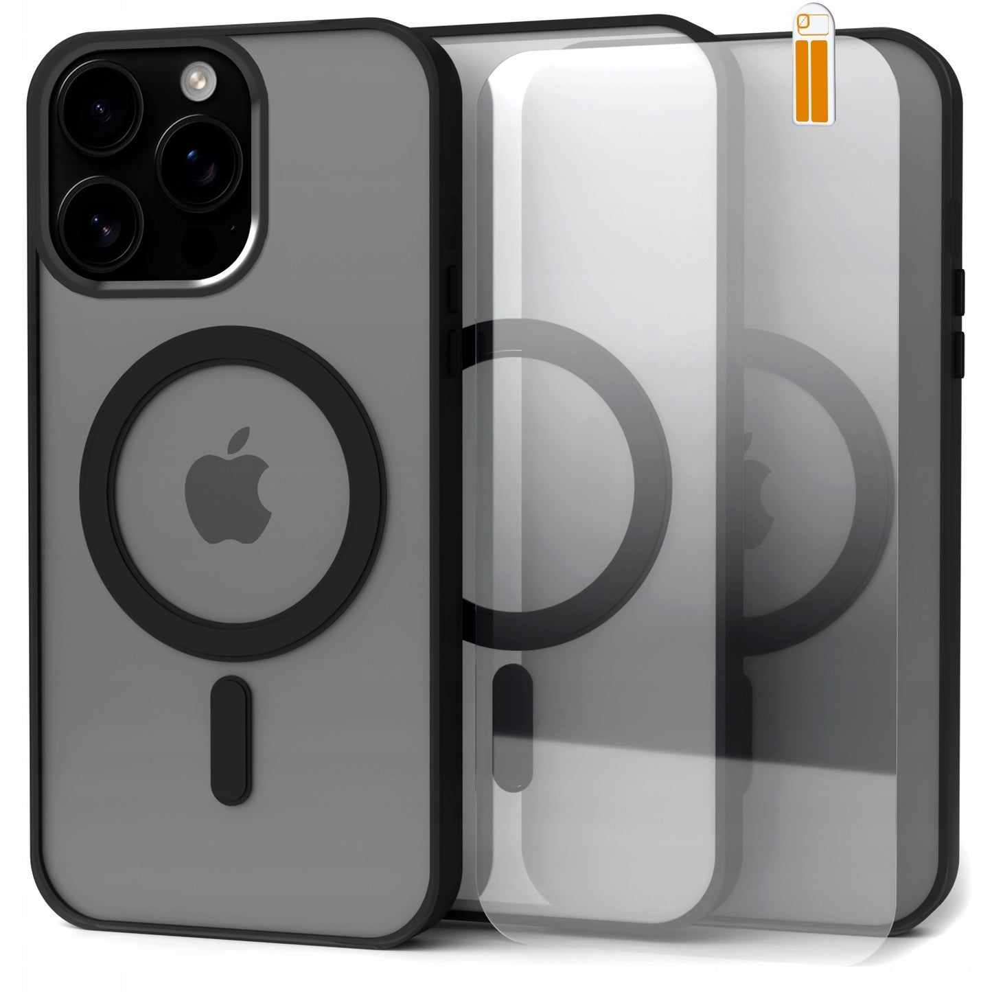 Dėklas Apple iPhone 16 Pro Max (Suderinamas su MagSafe, Magnetinis, Matinis Juodas)+Stiklas