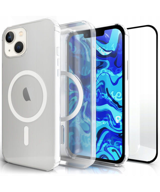 Skaidrus magnetinis armuotas dėklas iPhone 13 (MagSafe) + Stiklas