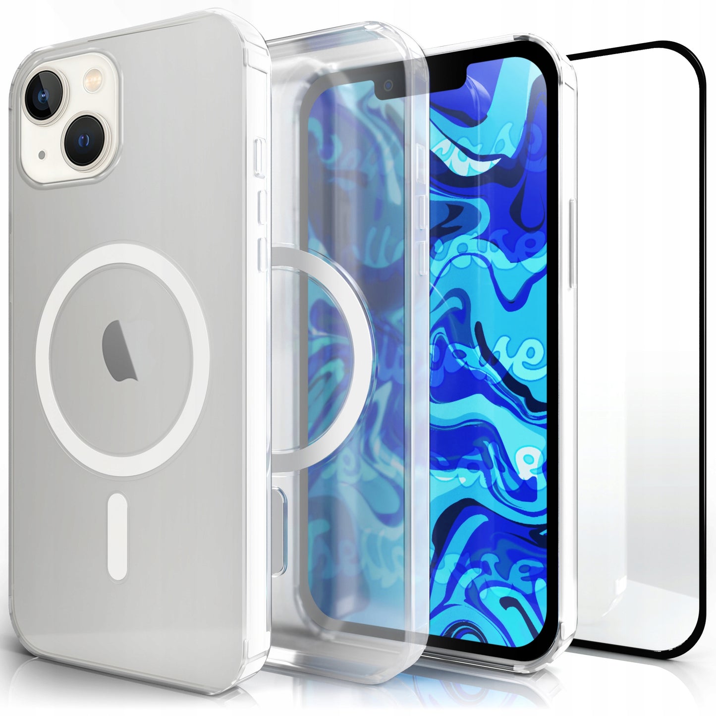 Skaidrus magnetinis armuotas dėklas iPhone 13 (MagSafe) + Stiklas