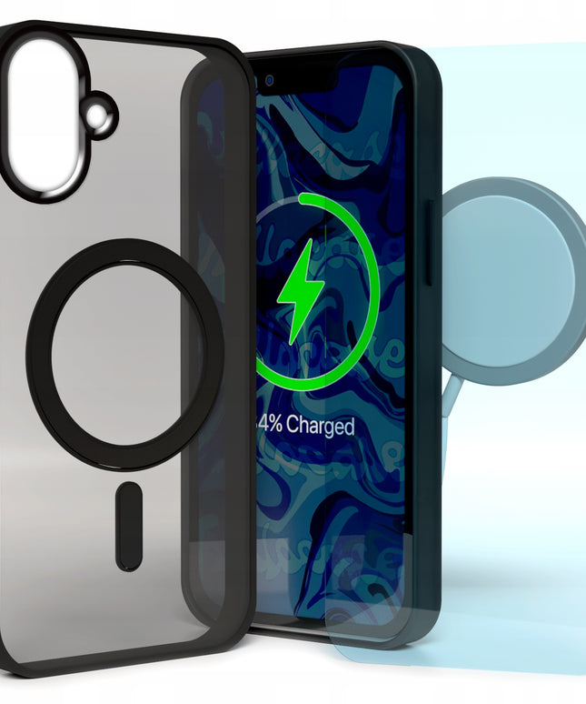 Dėklas iPhone 16 (Magsafe, Magnetinis, Matinis, Juodas, Patvarus) + Stiklas