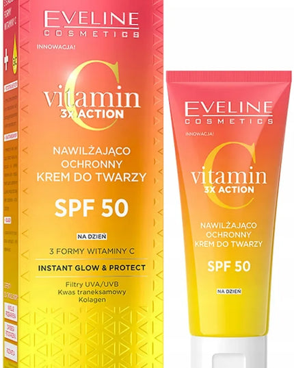 Eveline Vitamin C 3x Action apsauginis veido kremas su SPF50, 30 ml