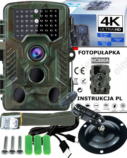 HC-800A 4K Ultra HD 50 Mpx miško fotospąstai su lenkišku meniu