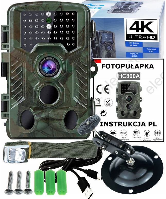 HC-800A 4K Ultra HD 50 Mpx miško fotospąstai su lenkišku meniu