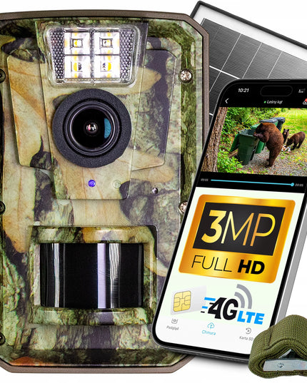 Miško fotospąstai, 4G LTE GSM kamera, 3 MP + saulės kolektorius ir programėlė