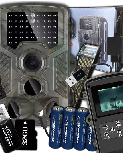 Medžioklės kamera, miško kamera, IR, PL meniu, IP65, 32 GB kortelė + baterijos