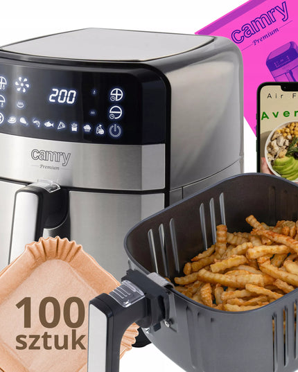 CAMRY 5L karšto oro gruzdintuvė Airfryer, 9 programos, LED laikmatis + 100 kepimo popierių