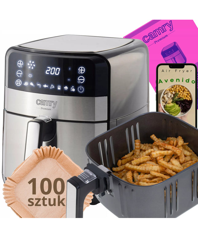 BEZRIEBĖ GRUZDINTUVĖ 5L AIR FRYER 9 PROGRAMOS LED laikmatis + 100 įdėklų