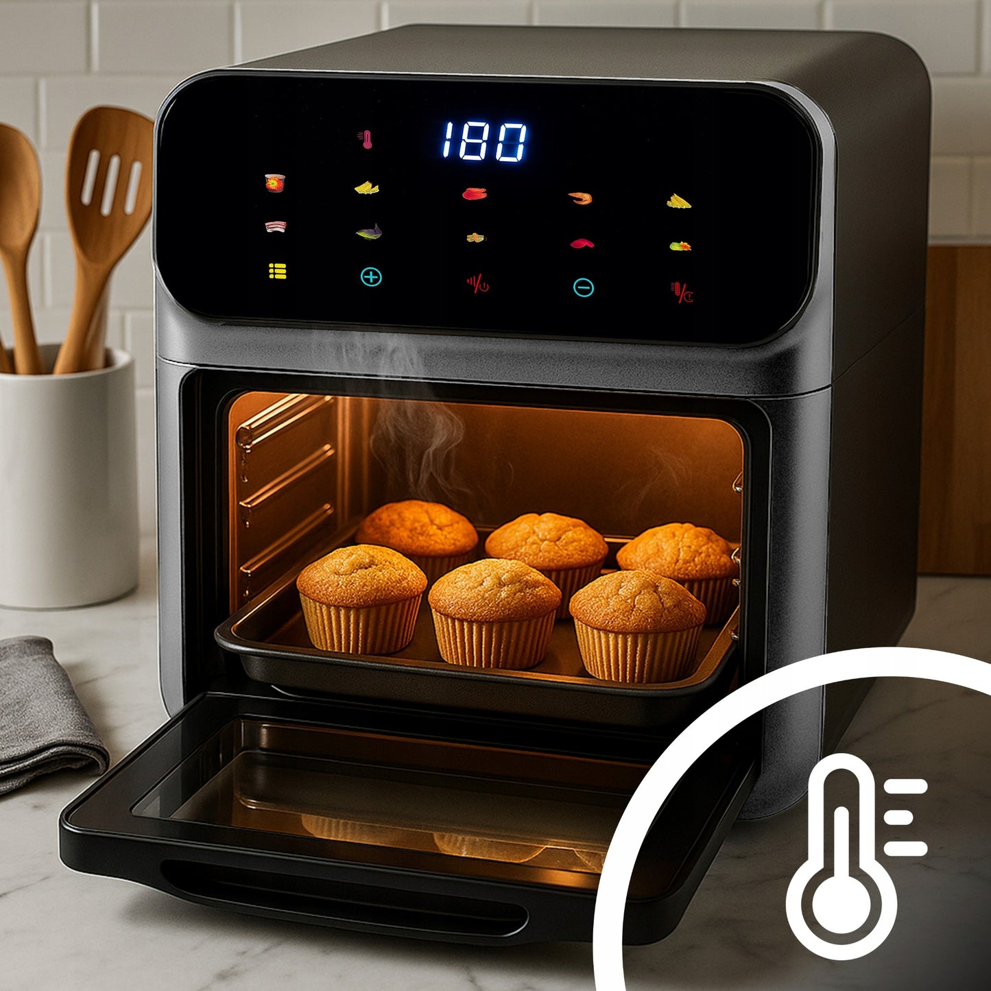 FRYTKOWNICA BEZTŁUSZCZOWA AIR FRYER 12 L KARŠTO ORO GRUZINTUVĖ 1350 W 10 REŽIMŲ AIRFRYER