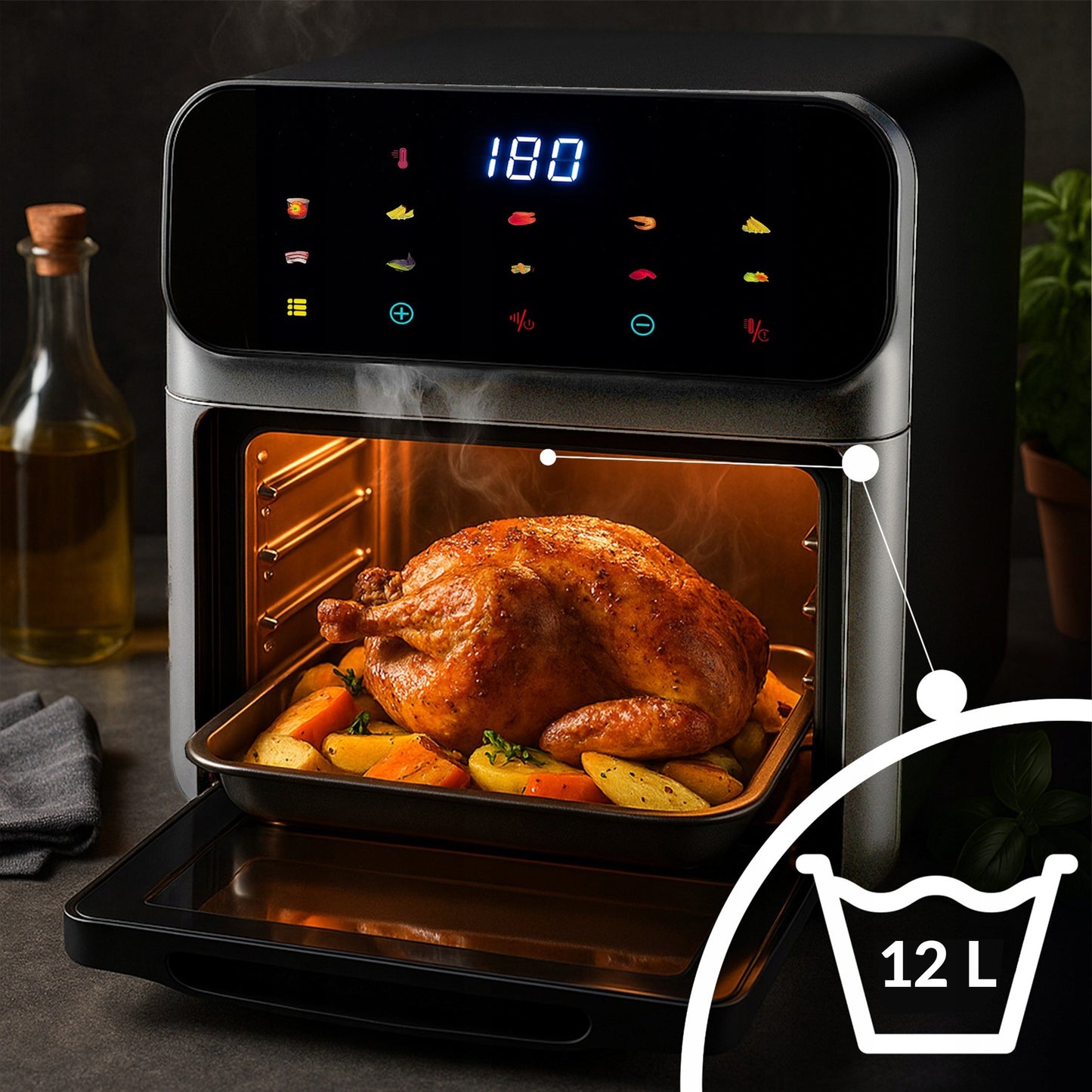 FRYTKOWNICA BEZTŁUSZCZOWA AIR FRYER 12 L KARŠTO ORO GRUZINTUVĖ 1350 W 10 REŽIMŲ AIRFRYER