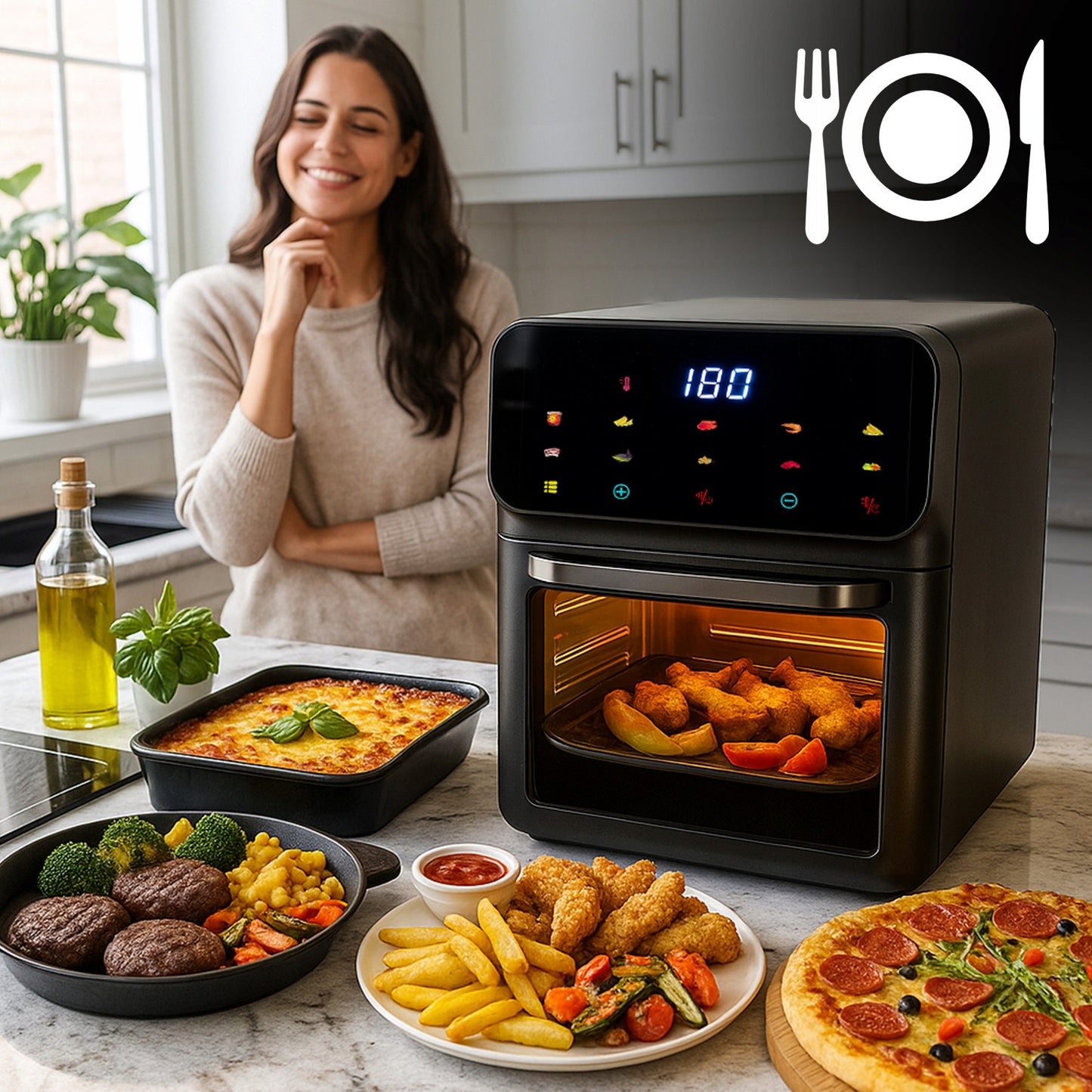 FRYTKOWNICA BEZTŁUSZCZOWA AIR FRYER 12 L KARŠTO ORO GRUZINTUVĖ 1350 W 10 REŽIMŲ AIRFRYER