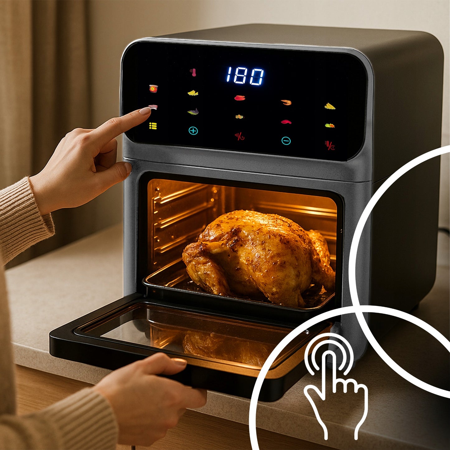 FRYTKOWNICA BEZTŁUSZCZOWA AIR FRYER 12 L KARŠTO ORO GRUZINTUVĖ 1350 W 10 REŽIMŲ AIRFRYER