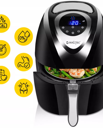 MalTec oro gruzdintuvė – galinga bealiejė gruzdintuvė su dideliu 4,3 l dubeniu ir 7 automatinėmis programomis