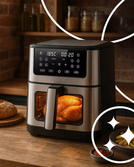 Oro gruzdintuvė AIRFRYER didelės galios kepimo prietaisas su 8L talpos dubeniu ir 12 programų