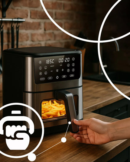 Oro gruzdintuvė AIRFRYER didelės galios kepimo prietaisas su 8L talpos dubeniu ir 12 programų