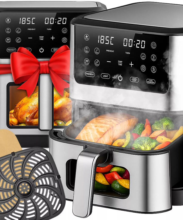 Oro gruzdintuvė AIRFRYER didelės galios kepimo prietaisas su 8L talpos dubeniu ir 12 programų