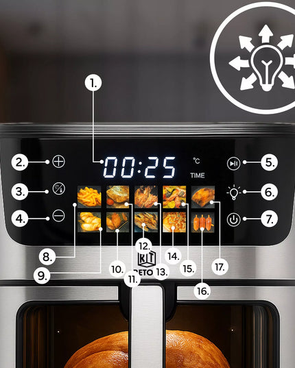 DIDELĖ GRUZDINTUVĖ BE RIEBALŲ 6,5L 1800W, AIR FRYER, 10 PROGRAMŲ