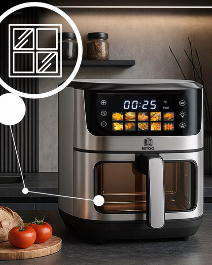 RETOO AIR FRYER gruzdintuvė be riebalų 6,5 l, 1800 W, 10 programų